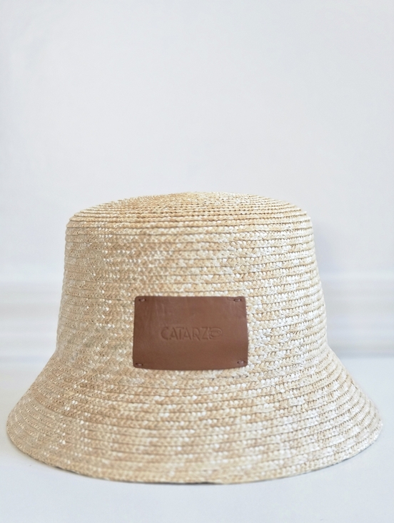 New Catarzi 1910 Elba Fine Braided Leather 100% Straw Bucket Hat Italy Handmade New Catarzi 1910 Elba Fine Braided Leather 100% Straw Bucket  main image 4